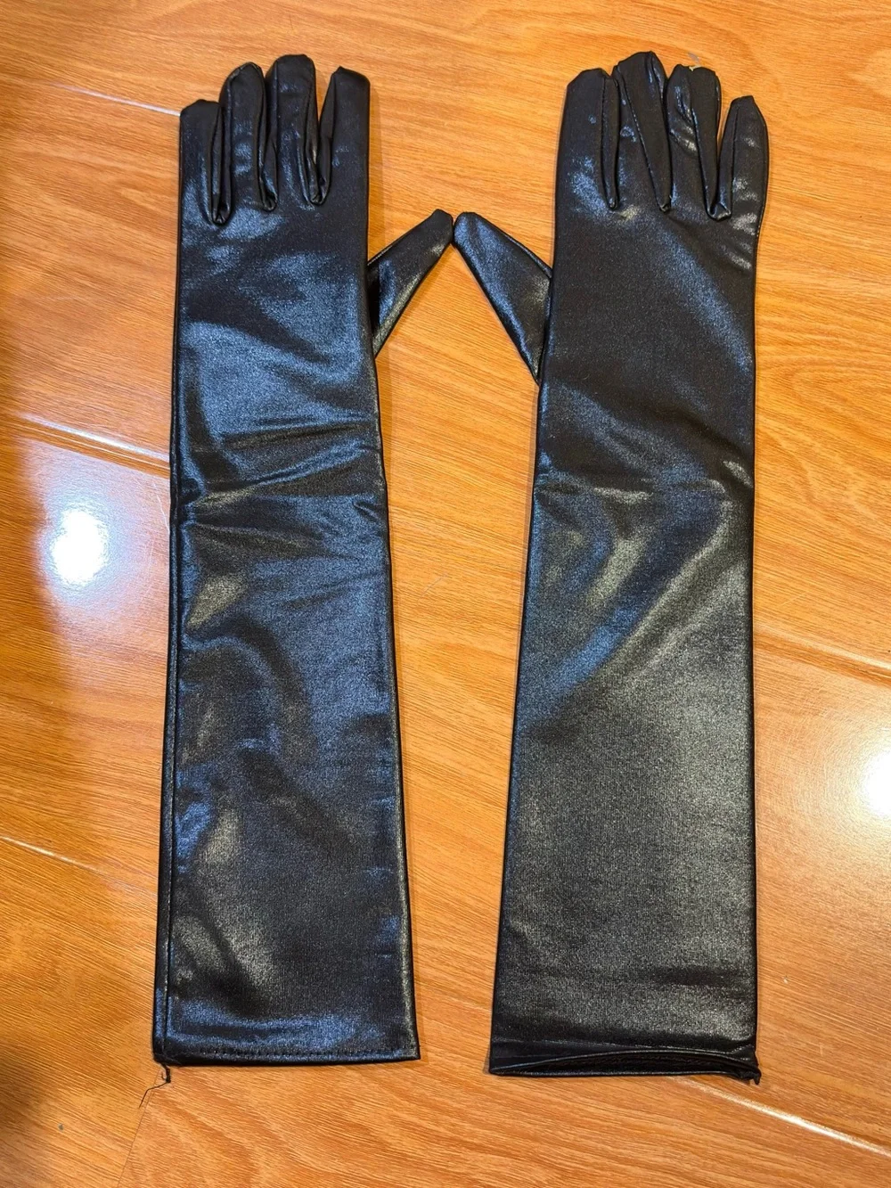 New Long Black Shiny Stretch Gloves Opera Length Cosplay Evening Party-17”